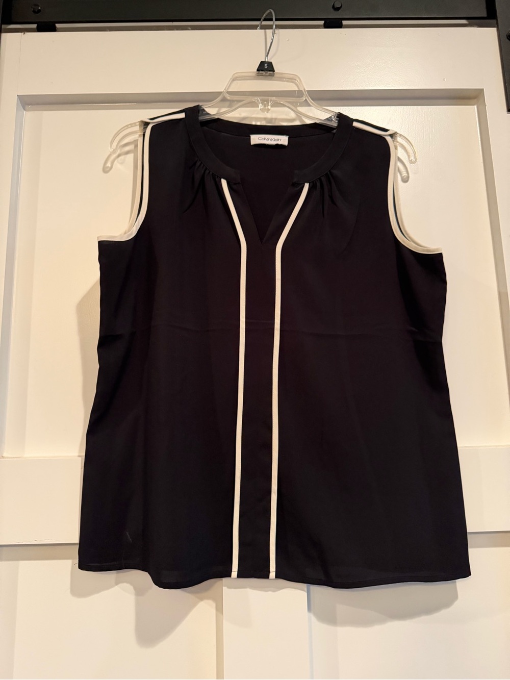 Calvin Klein Black Sleeveless Top with White Trim Accents